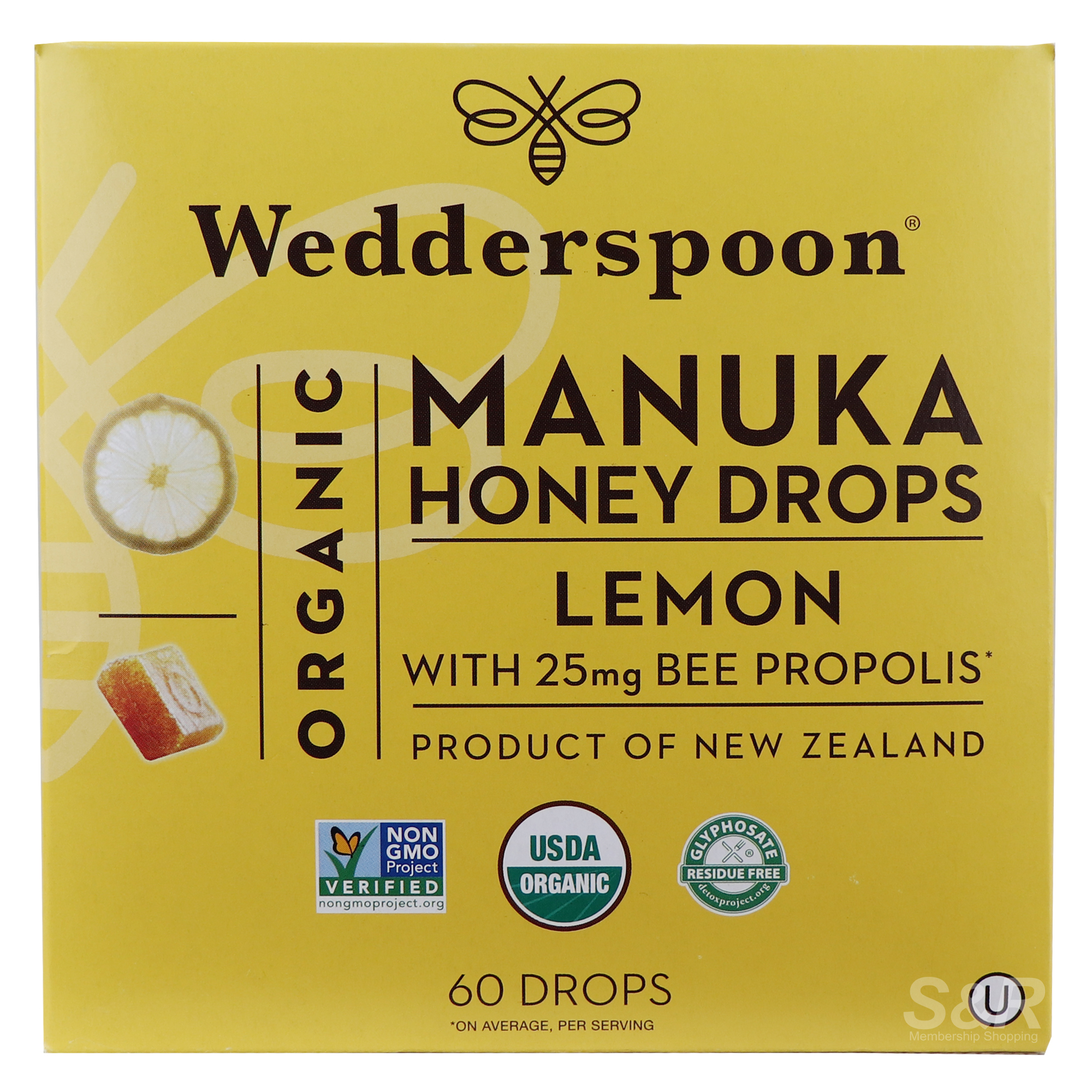 Wedderspoon Organic Manuka Honey Drops Lemon 60pcs